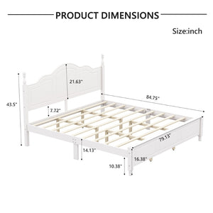 English Elm King Platform Bed Vintage Wave Headboard Finials Wood Slat Support Bedroom Frame White N733P421985K
