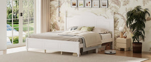English Elm King Platform Bed Vintage Wave Headboard Finials Wood Slat Support Bedroom Frame White N733P421985K