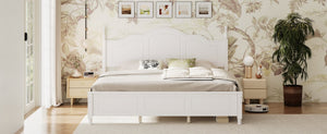 English Elm King Platform Bed Vintage Wave Headboard Finials Wood Slat Support Bedroom Frame White N733P421985K