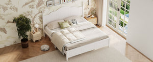 English Elm King Platform Bed Vintage Wave Headboard Finials Wood Slat Support Bedroom Frame White N733P421985K