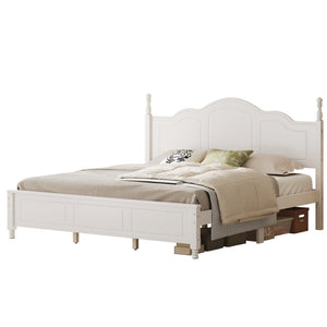 English Elm King Platform Bed Vintage Wave Headboard Finials Wood Slat Support Bedroom Frame White N733P421985K