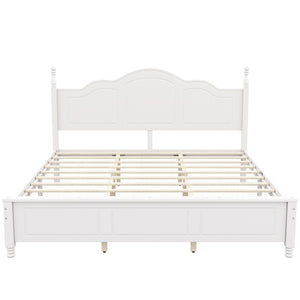 English Elm King Platform Bed Vintage Wave Headboard Finials Wood Slat Support Bedroom Frame White N733P421985K