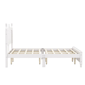 English Elm King Platform Bed Vintage Wave Headboard Finials Wood Slat Support Bedroom Frame White N733P421985K