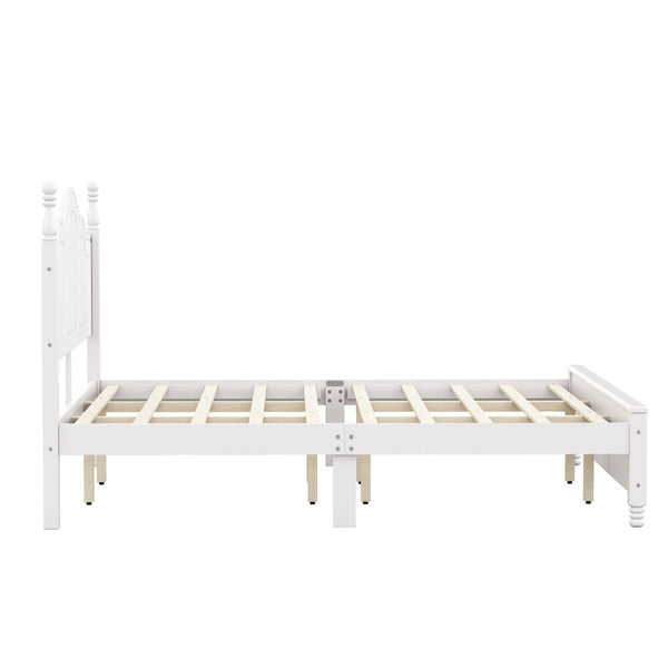 English Elm King Platform Bed Vintage Wave Headboard Finials Wood Slat Support Bedroom Frame White N733P421985K