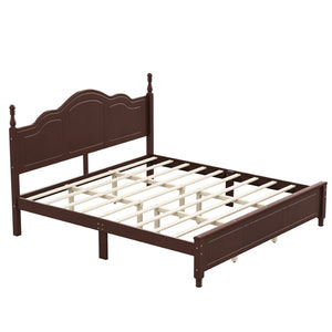 English Elm King Platform Bed Vintage Wave Headboard Finials Wood Slat Support Bedroom Frame Walnut N733P421985P