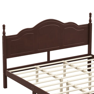 English Elm King Platform Bed Vintage Wave Headboard Finials Wood Slat Support Bedroom Frame Walnut N733P421985P