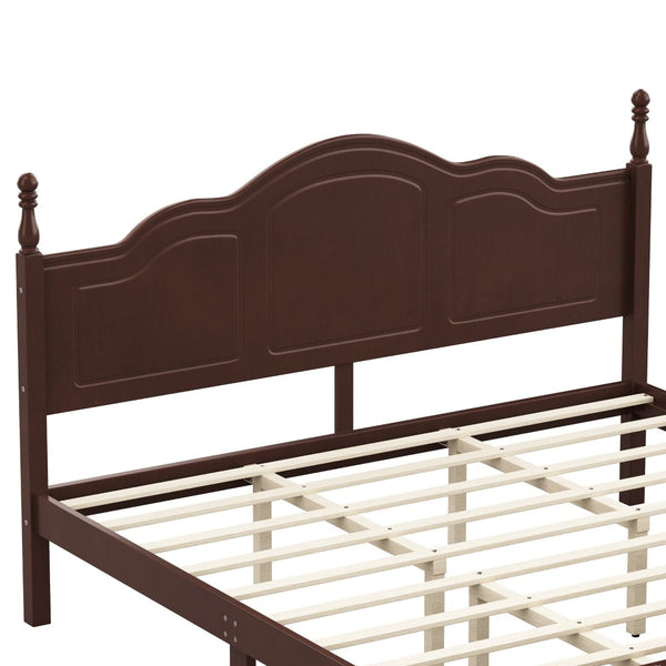 English Elm King Platform Bed Vintage Wave Headboard Finials Wood Slat Support Bedroom Frame Walnut N733P421985P