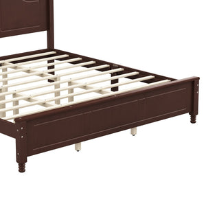English Elm King Platform Bed Vintage Wave Headboard Finials Wood Slat Support Bedroom Frame Walnut N733P421985P