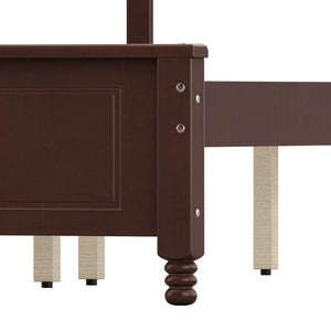 English Elm King Platform Bed Vintage Wave Headboard Finials Wood Slat Support Bedroom Frame Walnut N733P421985P