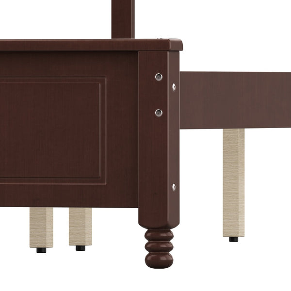 English Elm King Platform Bed Vintage Wave Headboard Finials Wood Slat Support Bedroom Frame Walnut N733P421985P