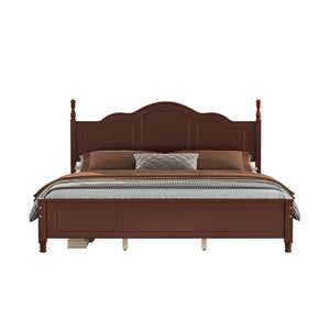 English Elm King Platform Bed Vintage Wave Headboard Finials Wood Slat Support Bedroom Frame Walnut N733P421985P