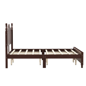 English Elm King Platform Bed Vintage Wave Headboard Finials Wood Slat Support Bedroom Frame Walnut N733P421985P