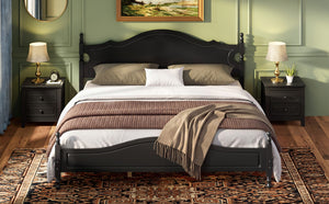 English Elm King Platform Bed Retro Wood Grain Headboard Solid Pine Frame No Box Spring Black N733P421988B