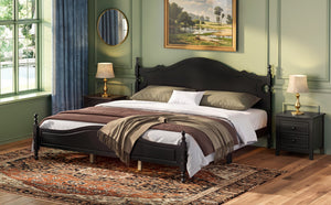 English Elm King Platform Bed Retro Wood Grain Headboard Solid Pine Frame No Box Spring Black N733P421988B