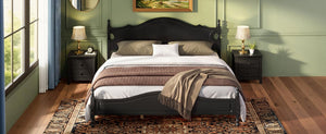 English Elm King Platform Bed Retro Wood Grain Headboard Solid Pine Frame No Box Spring Black N733P421988B