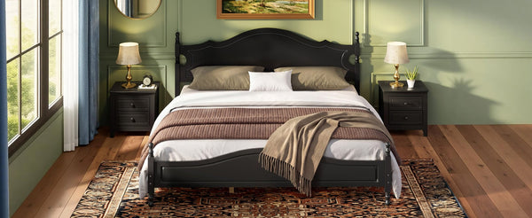 English Elm King Platform Bed Retro Wood Grain Headboard Solid Pine Frame No Box Spring Black N733P421988B