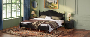 English Elm King Platform Bed Retro Wood Grain Headboard Solid Pine Frame No Box Spring Black N733P421988B