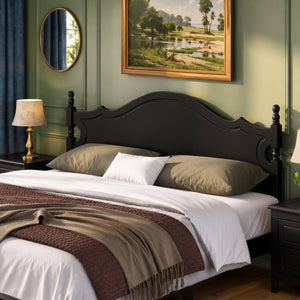 English Elm King Platform Bed Retro Wood Grain Headboard Solid Pine Frame No Box Spring Black N733P421988B