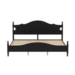 English Elm King Platform Bed Retro Wood Grain Headboard Solid Pine Frame No Box Spring Black N733P421988B