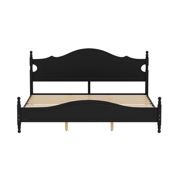 English Elm King Platform Bed Retro Wood Grain Headboard Solid Pine Frame No Box Spring Black N733P421988B