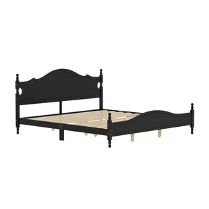 English Elm King Platform Bed Retro Wood Grain Headboard Solid Pine Frame No Box Spring Black N733P421988B
