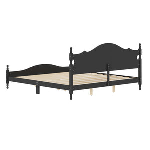 English Elm King Platform Bed Retro Wood Grain Headboard Solid Pine Frame No Box Spring Black N733P421988B
