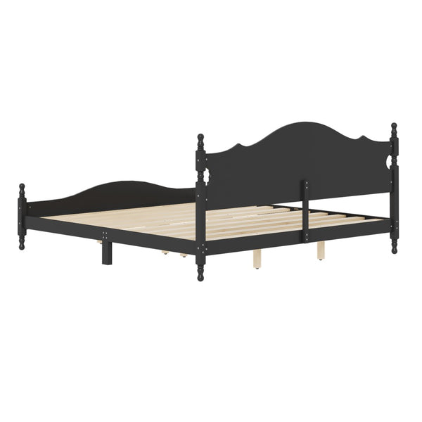 English Elm King Platform Bed Retro Wood Grain Headboard Solid Pine Frame No Box Spring Black N733P421988B