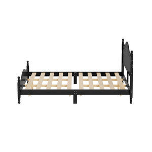 English Elm King Platform Bed Retro Wood Grain Headboard Solid Pine Frame No Box Spring Black N733P421988B