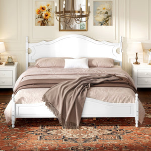 English Elm King Platform Bed Retro Wood Grain Headboard Solid Pine Frame No Box Spring White N733P421988K