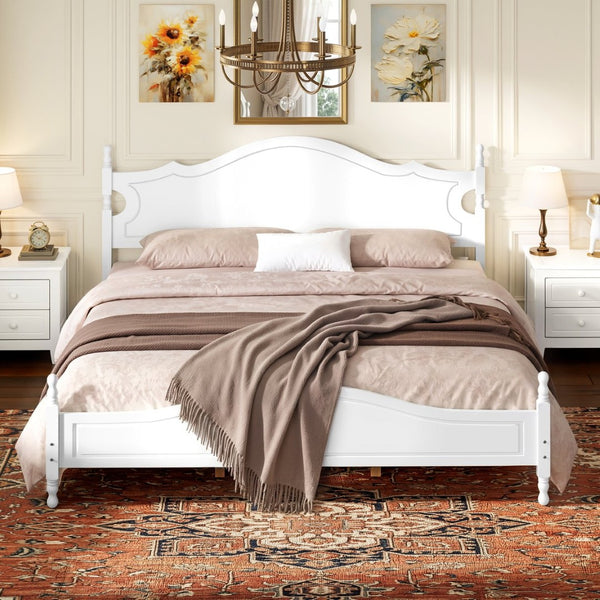 English Elm King Platform Bed Retro Wood Grain Headboard Solid Pine Frame No Box Spring White N733P421988K