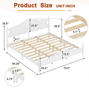 English Elm King Platform Bed Retro Wood Grain Headboard Solid Pine Frame No Box Spring White N733P421988K