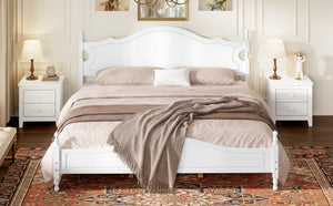 English Elm King Platform Bed Retro Wood Grain Headboard Solid Pine Frame No Box Spring White N733P421988K