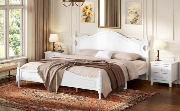 English Elm King Platform Bed Retro Wood Grain Headboard Solid Pine Frame No Box Spring White N733P421988K