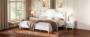 English Elm King Platform Bed Retro Wood Grain Headboard Solid Pine Frame No Box Spring White N733P421988K