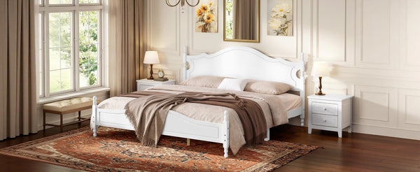 English Elm King Platform Bed Retro Wood Grain Headboard Solid Pine Frame No Box Spring White N733P421988K