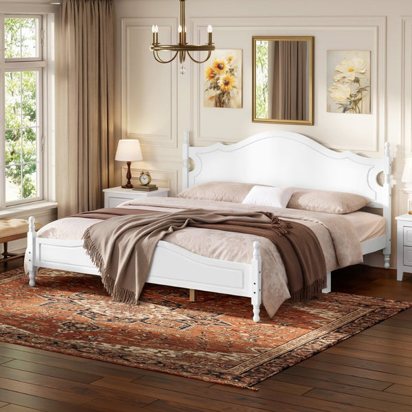 English Elm King Platform Bed Retro Wood Grain Headboard Solid Pine Frame No Box Spring White N733P421988K