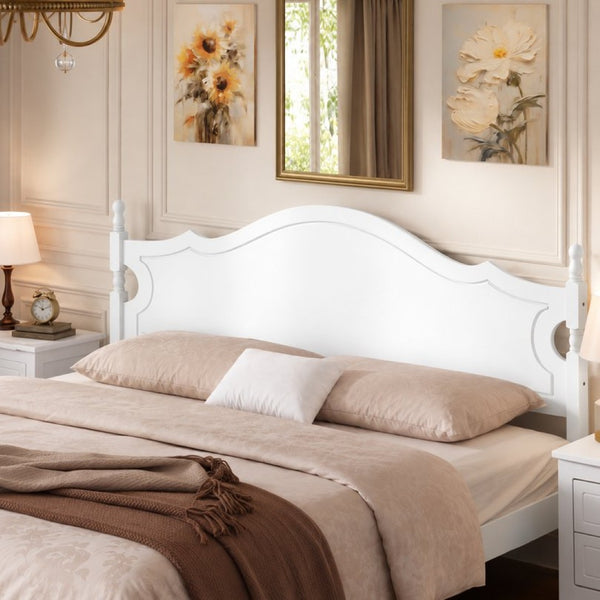 English Elm King Platform Bed Retro Wood Grain Headboard Solid Pine Frame No Box Spring White N733P421988K