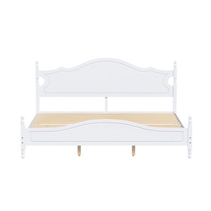 English Elm King Platform Bed Retro Wood Grain Headboard Solid Pine Frame No Box Spring White N733P421988K