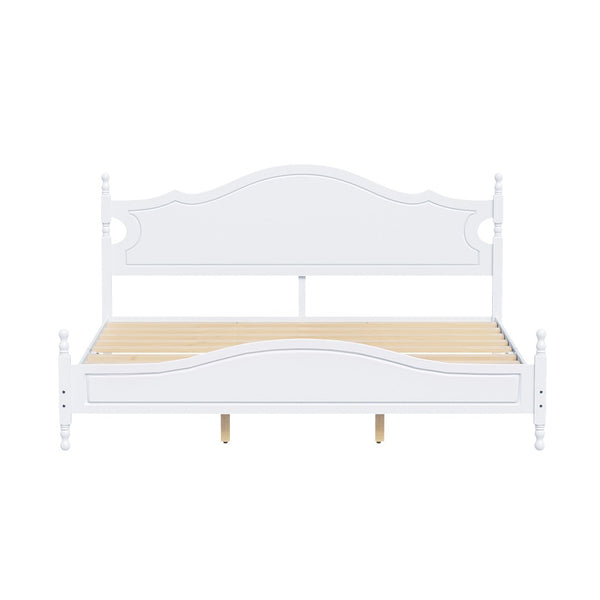 English Elm King Platform Bed Retro Wood Grain Headboard Solid Pine Frame No Box Spring White N733P421988K