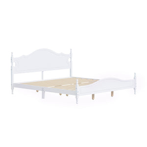 English Elm King Platform Bed Retro Wood Grain Headboard Solid Pine Frame No Box Spring White N733P421988K