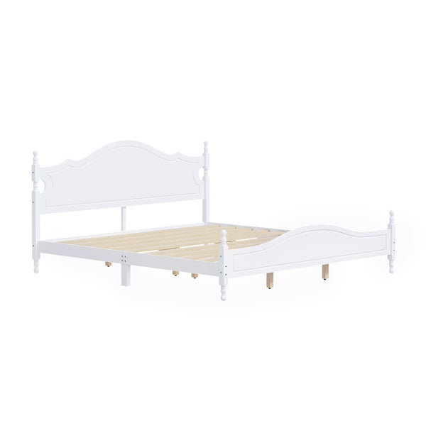 English Elm King Platform Bed Retro Wood Grain Headboard Solid Pine Frame No Box Spring White N733P421988K