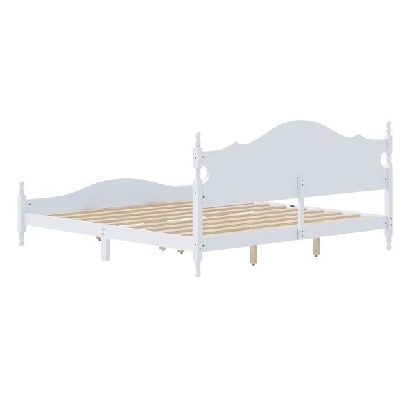 English Elm King Platform Bed Retro Wood Grain Headboard Solid Pine Frame No Box Spring White N733P421988K