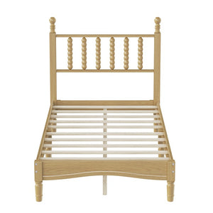 English Elm Twin Rubberwood Platform Bed Gourd Headboard Retro Style Natural Finish Bedroom N733P427029M