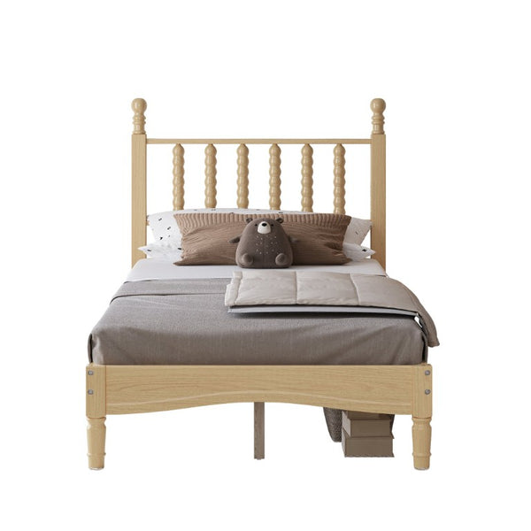 English Elm Twin Rubberwood Platform Bed Gourd Headboard Retro Style Natural Finish Bedroom N733P427029M