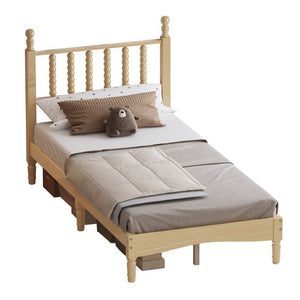 English Elm Twin Rubberwood Platform Bed Gourd Headboard Retro Style Natural Finish Bedroom N733P427029M