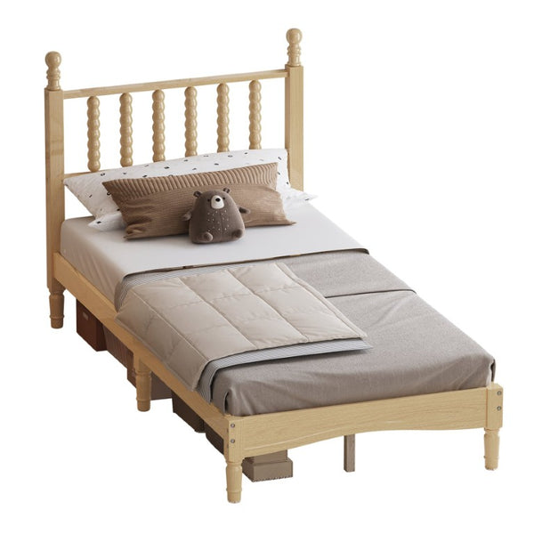 English Elm Twin Rubberwood Platform Bed Gourd Headboard Retro Style Natural Finish Bedroom N733P427029M
