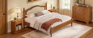 English Elm King Platform Bed with Arched Woven Rattan Headboard Walnut Finish Slat Base N733P428753D