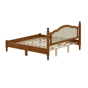 English Elm King Platform Bed with Arched Woven Rattan Headboard Walnut Finish Slat Base N733P428753D