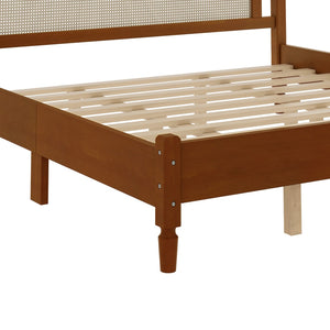 English Elm King Platform Bed with Arched Woven Rattan Headboard Walnut Finish Slat Base N733P428753D