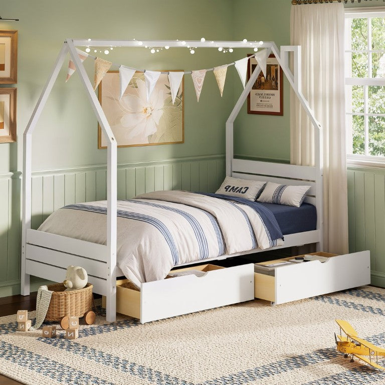 English Elm Twin Montessori Floor Bed Upholstered Platform with Wraparound Padded Rails Low Profile White Wood N733P430735K